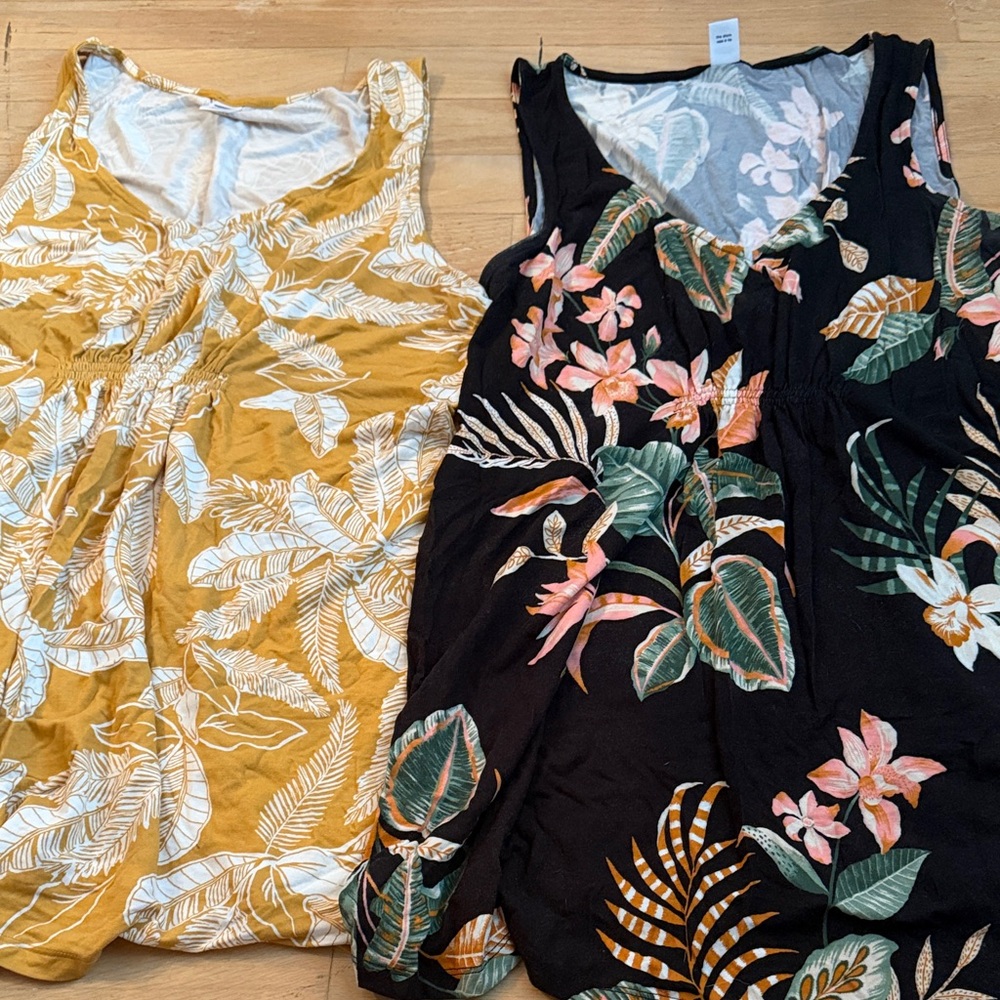 Old Navy Tank Tops - Mustard Yellow Leaf & Black Tropical Floral
